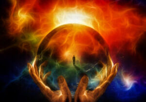 Scene of man A person holding their hands out to the sun